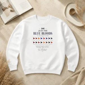 Top Just The Blue Bloods The Tradition Runs Deeper Sweater in navy blue with bold white lettering on chest