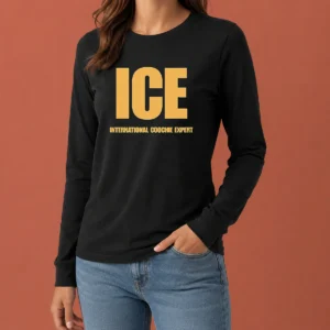Funny ICE International Coochie Expert long sleeve shirt featuring bold text design on front