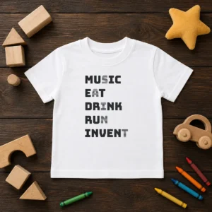 Good Music Eat Drink Run Invent Kids T-Shirt