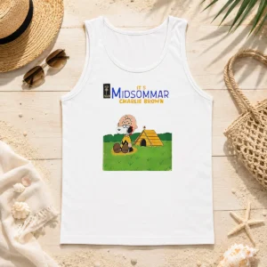 Original Snoopy Charlie Brown It'S Midsommar Charlie Brown Parody Tank Top featuring vibrant graphic on sleeveless cotton fabric