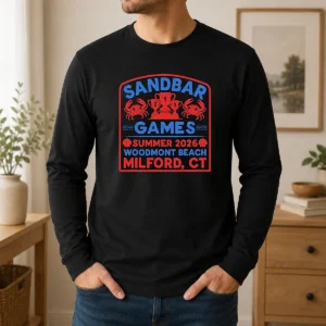 Pretty Sandbar Games Summer 2026 Woodmont Beach Milford CT Crab Trophy Long Sleeve Shirt