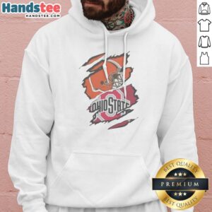Good Cleveland Browns And Ohio State University Logo Torn Hoodie featuring a distressed design.
