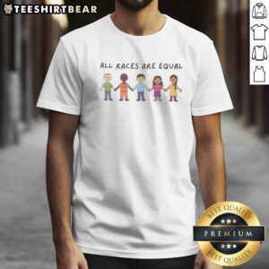Hot All Races Are Equal Cartoon Shirt featuring a colorful and vibrant design promoting equality.