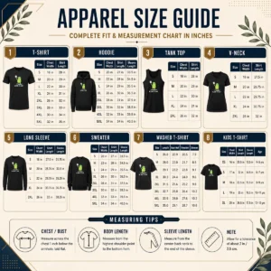 Size chart for Pretty We Dink At Dawn Pickle Ball Frog with measurements in inches and centimeters