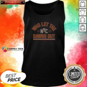 Hot Top New York Knicks WHO Let The Dawgs Out NYC 2026 Bold Arch Text Tank Top tank top optimized in navy blue