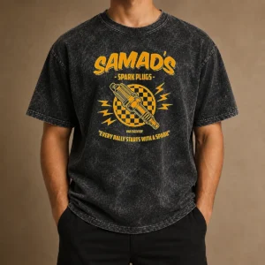Original Samads Spark Plugs Every Rally Starts With A Spark Washed T-Shirt