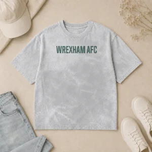 Good Wrexham AFC Washed T Shirt in soft, vintage-style cotton fabric with classic crew neck and short sleeves