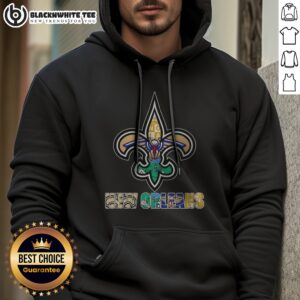 Official NOLA Saints Pelicans Tulane Fleur De Lis Logo Hoodie displayed on a neutral background