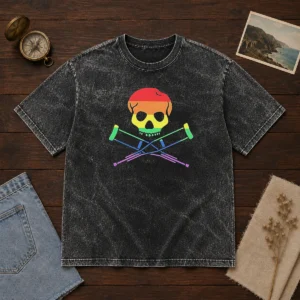 Original Rainbow Skull And Crutches Pride Symbol Disability Awareness Washed T-Shirt