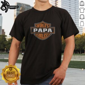 Hot Papa Harley Davidson Worlds Coolest Shirt featuring a bold graphic design on a comfortable tee.