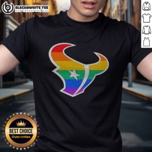 Original Houston Texans Pride Flag Logo NFL Football Team Sports Rainbow Logo Art Shirt displayed on a hanger