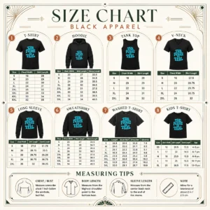 Size chart for Pretty The Future Is Teal showing measurements in inches and centimeters