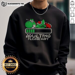 Hot Yoshi Super Adulting Please Wait Loading Sweashirt in charcoal gray with bold graphic print