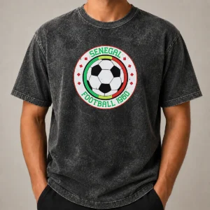 Premium Senegal Football 1960 Vintage Soccer Washed T Shirt showing soft faded fabric and classic fit