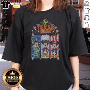 Pretty Texas Roadhouse Mickey Mouse Statue Of Liberty USA Independence Day Ladies Shirt front view on white background