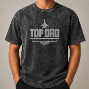 Official Top Dad Top Gun Logo Parody Washed T-Shirt