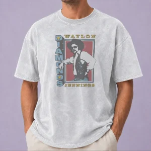 Pretty Nice Waylon Jennings Diamonds Ringer Washed T Shirt featuring vintage ringer style with faded colors