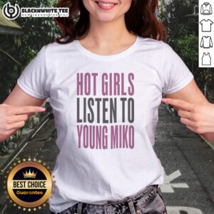 Awesome Girls Listen To Young Miko Shirt For Fans Of Puerto Rican Trap Music Artist Shirt displayed on a model