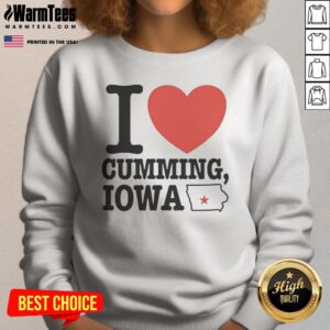 Pretty I Heart Cumming Iowa sweatshirt in soft fabric with vibrant red heart graphic