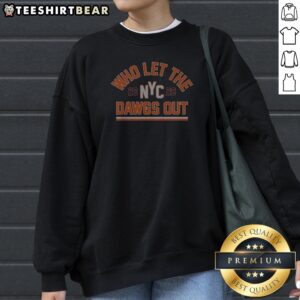 New York Knicks WHO Let The Dawgs Out NYC 2026 Bold Arch Text Sweatshirt
