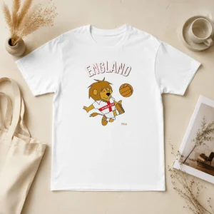 Awesome World Cup Willie England 1966 Soccer Mascot Mascot England t shirt in white, front view