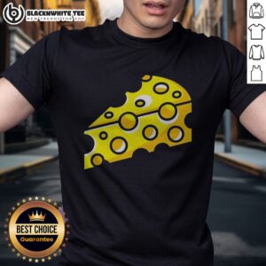 Nice Swiss Cheese Hole Yellow Food Slice Dairy Snack Symbol Pattern Culinary Art Shirt displayed on a flat surface.