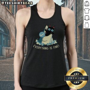 Top Everything Is Fine Shark Attack Cat Tank top featuring a playful design with a cat and shark theme.