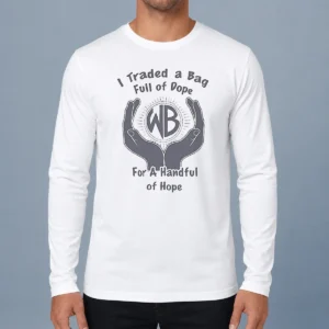 Funny Warbux Anonymous I Traded A Bag Full Of Dope For A Handful Of Hope printed on a long sleeve shirt in black