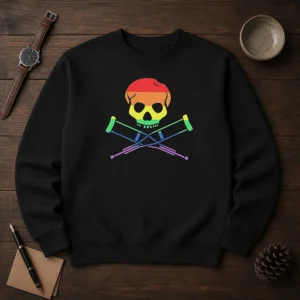 Original Rainbow Skull And Crutches Pride Symbol Disability Awareness Sweater