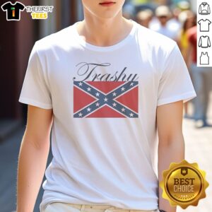 Premium Trashy Confederate Flag Shirt featuring vintage distressed print on a classic crew neck cotton tee