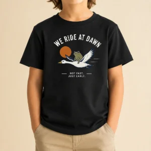 Funny We Ride At Dawn Not Fast Just Early Duck Frog Kids T-Shirt