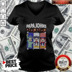 Hot Papa Johns Mickey Mouse And Friends USA Patriotic v neck optimized showing patriotic graphic on soft fabric