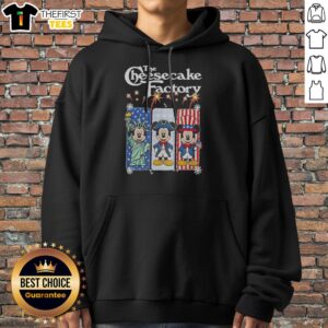 Official The Cheesecake Factory Mickey Mouse USA Patriotic Fireworks Hoodie featuring a cozy pullover design with patriotic graphics