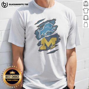 Nice Detroit Lions Michigan Wolverines Combined Logo Graphic Apparel Shirt featuring a unique logo design