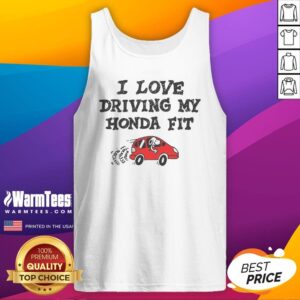 Premium Snoopy I Love Driving My Honda Fit tank top in white, sleeveless casual wear with graphic print