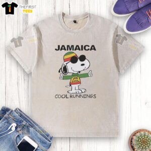 Pretty Snoopy Jamaica Joe Cool Runnings washed t-shirt featuring a vibrant design and relaxed fit for casual wear.