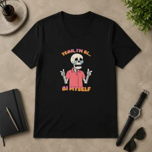 Official Yeah I'M Bi Bi Myself Skeleton V-Neck Shirt