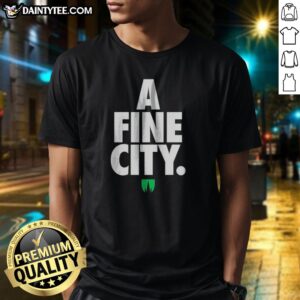 Nice A Fine City Shirt displayed on a neutral background, showcasing vibrant colors and unique design elements.