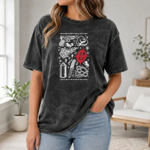Pretty Street Life Tattoo Symbols Flash Art Washed T-Shirt