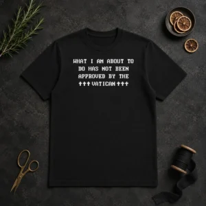 Nice Faith Based Ipsys Paradox What I'M About To Do Has Not Been Approved By The Vatican t shirt in black, front view