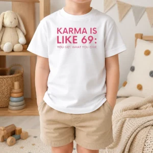 Premium Karma Is Like 69 You Get What You Give kids t shirt in vibrant colors and comfortable fit