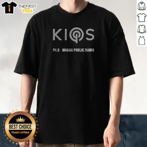 Official Kios Logo Omaha Public Radio Shirt in classic crew neck style with logo print on front