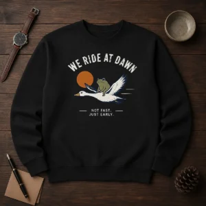 Awesome We Ride At Dawn Not Fast Just Early Duck Frog Sweater
