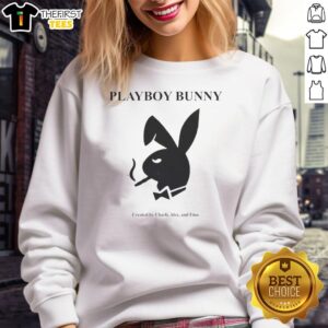 Alt Text: Premium Playboy Smoker Rabbit Bowtie sweatshirt designed by Charli, Alex, and Finn, featuring a playful and stylish design.