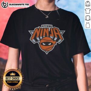 Awesome New York Knicks Pitching Ninja Ladies Shirt featuring a vibrant design for fans.