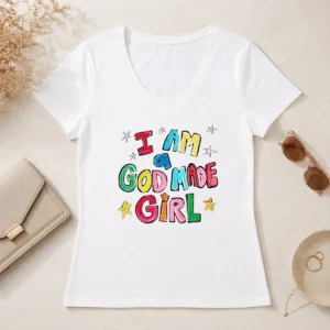 Hot I Am A God Made Girl V Neck Shirt featuring a comfortable fitted cut with a deep V neckline