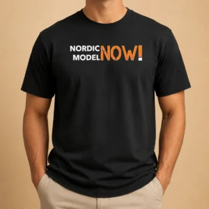 Nice Nordic Model Now! Slogan t shirt in white, classic crew neck short sleeve cotton tee