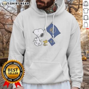 Original Snoopy And Woodstock Holding Golden State Warriors Flags To Cheer Hoodie featuring vibrant graphics.