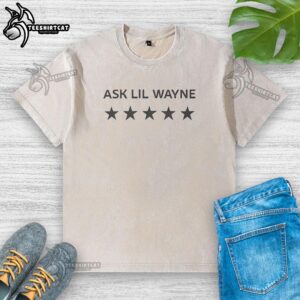 Pretty Lil Wayne Five Star Rated stars graphic on a stylish washed t-shirt, perfect for fans and casual wear.
