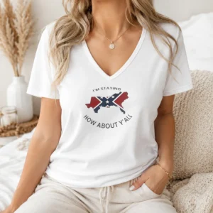 Pretty I'M Staying How About Y'All Confederate Flag V-Neck Shirt